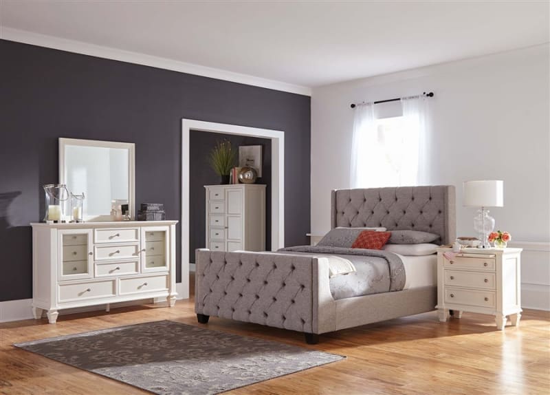 Palma Upholstered Bed 4 Piece Youth Bedroom Set in White Finish by