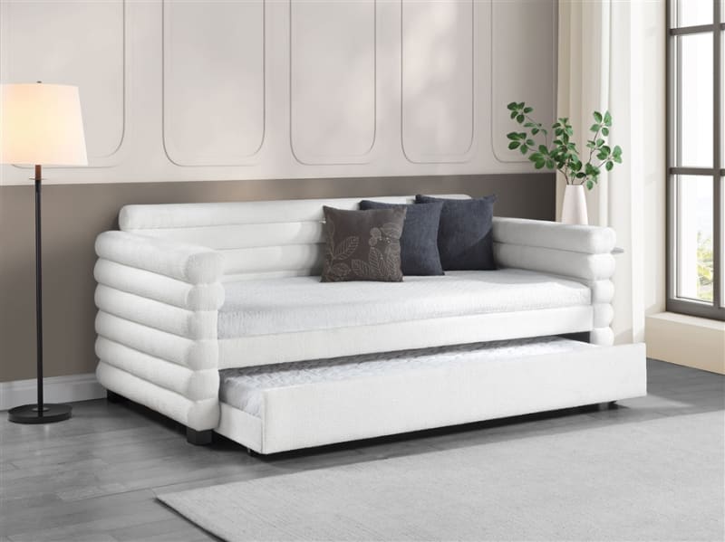 Patricia Boucle Upholstered Twin Day Bed with Trundle in White Boucle Fabric by Coaster - COA-300716