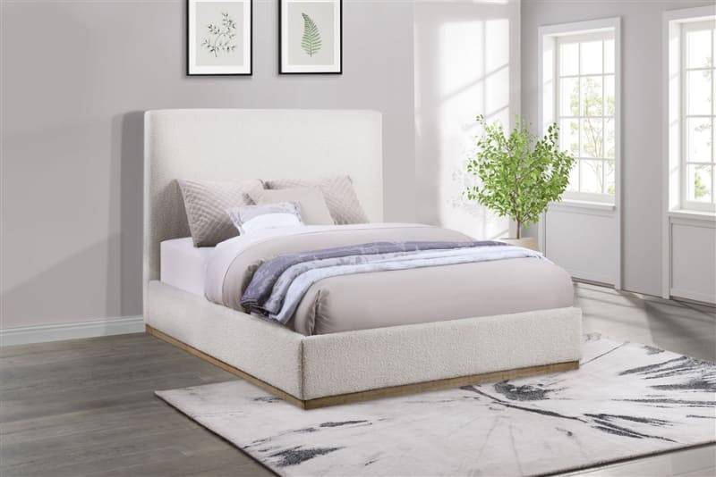 Knox Upholstered Queen Panel Bed in Soft Cream Fabric by Coaster - COA-302053Q