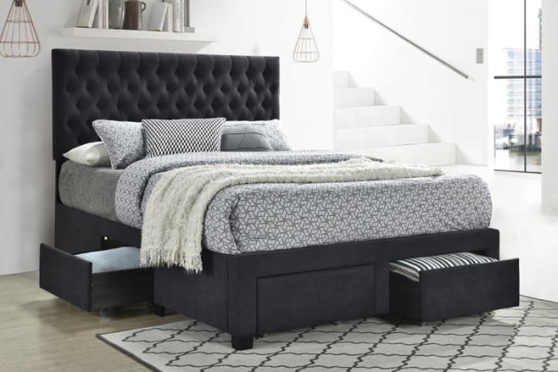 Soledad Platform Storage Upholstered Bed in Grey Fabric by Coaster - 305877Q