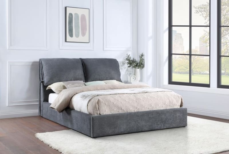 Laurel Charcoal Grey Fabric Upholstered Platform Bed With Pillow Headboard  by Coaster - 306041Q