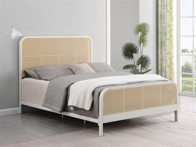 Lanewood Open Cane Webbing Metal Queen Bed in Antique White Finish by Coaster - COA-360251Q