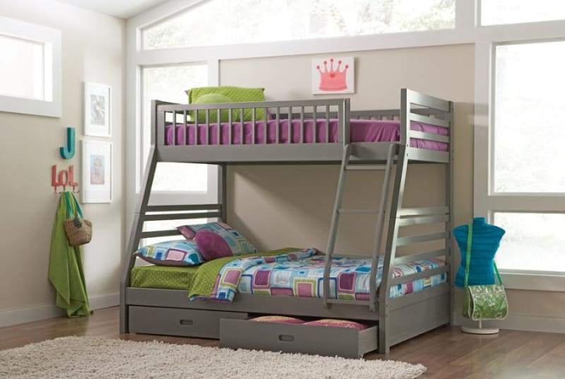Ashton Storage Twin Full Bunk Bed in Grey Finish by Coaster - 460182