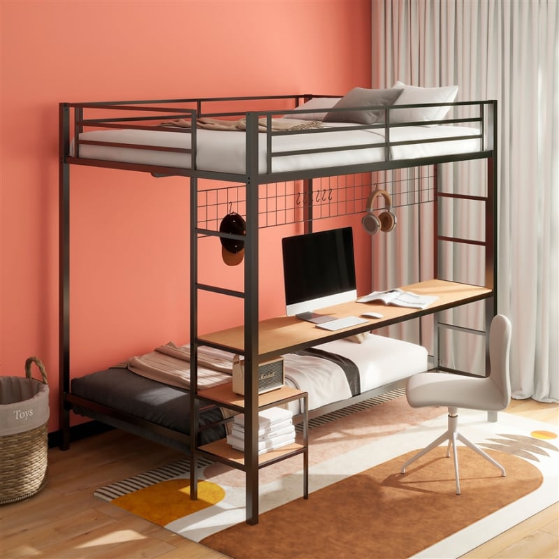 Bettoni Full/Twin Workstation Bunk Bed in Matte Black Finish by Coaster - 460209BLK