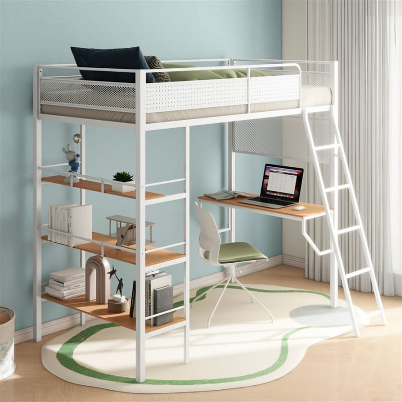 Campus Twin Workstation Loft Bed with Desk in Matte White Finish by Coaster - 460332WHT