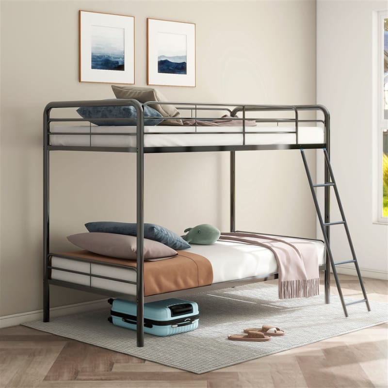 Carson Twin/Twin Bunk Bed with Angled Ladder in Glossy Black Finish by Coaster - 460334BLK