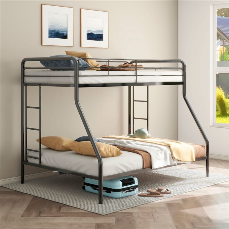 Carson Twin/Full Bunk Bed with Dual Ladders in Glossy Black Finish by Coaster - 460340BLK