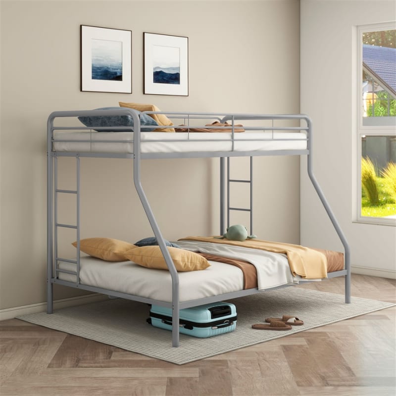 Carson Twin/Full Bunk Bed with Dual Ladders in Glossy Silver Finish by Coaster - 460340SVR