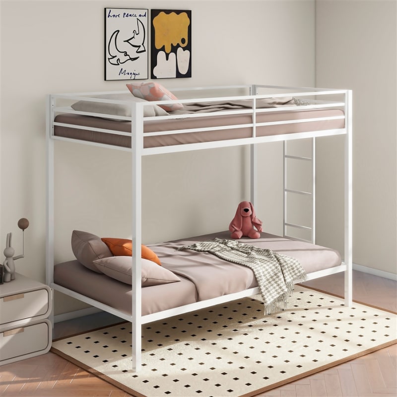 Alevera Twin/Twin Bunk Bed with Ladder in Matte White Finish by Coaster - 460361WHT