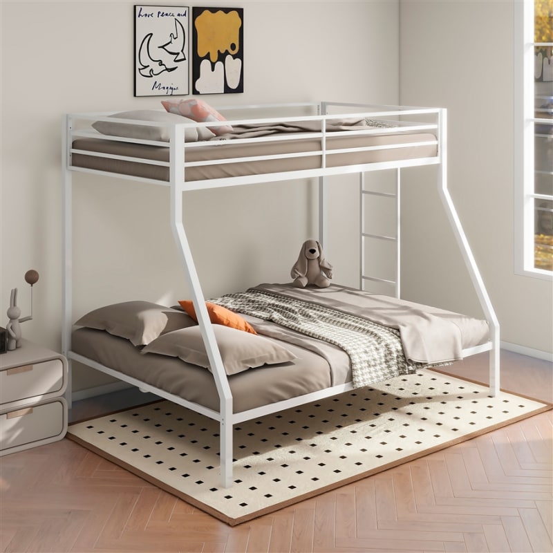 Alevera Twin/Full Bunk Bed with Ladder in Matte White Finish by Coaster - 460365WHT
