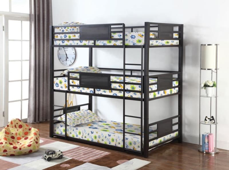 Rogen Triple Twin Bunk Bed in Dark Bronze Metal Finish by Coaster - 460394T