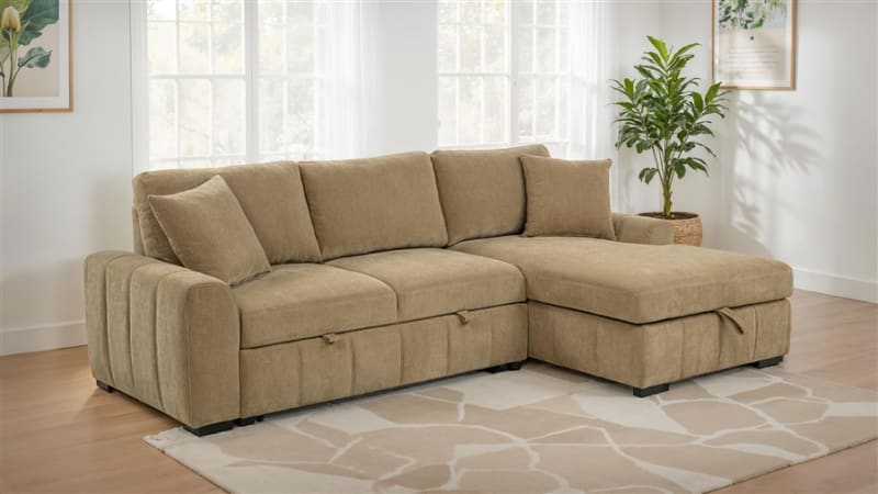 Pastrana Sleeper Sectional Sofa with RAF Chaise in Camel Fabric by Coaster - 500348