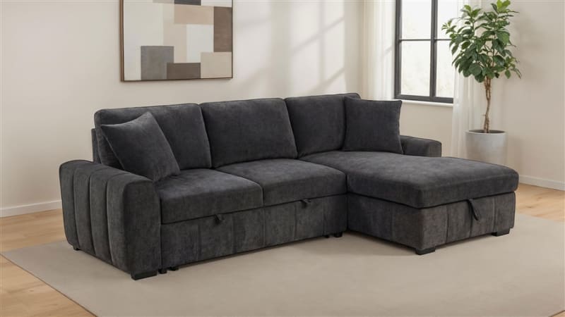 Pastrana Sleeper Sectional Sofa with RAF Chaise in Charcoal Grey Fabric by Coaster - 500359