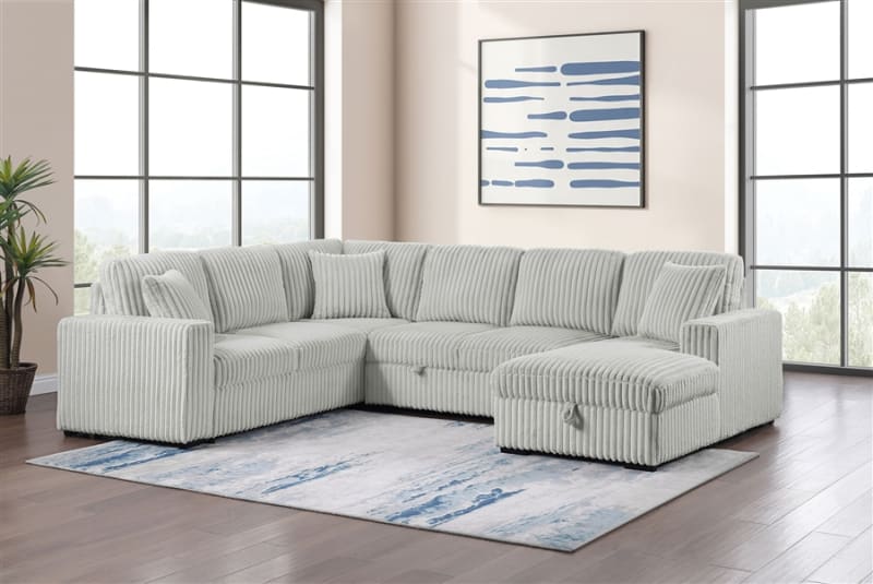 Devonshire Sleeper Sectional Sofa with Storage Chaise in Grey Fabric by Coaster - 501208