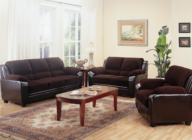 Monika Chocolate Corduroy 2 Piece Sofa, Loveseat Set by Coaster