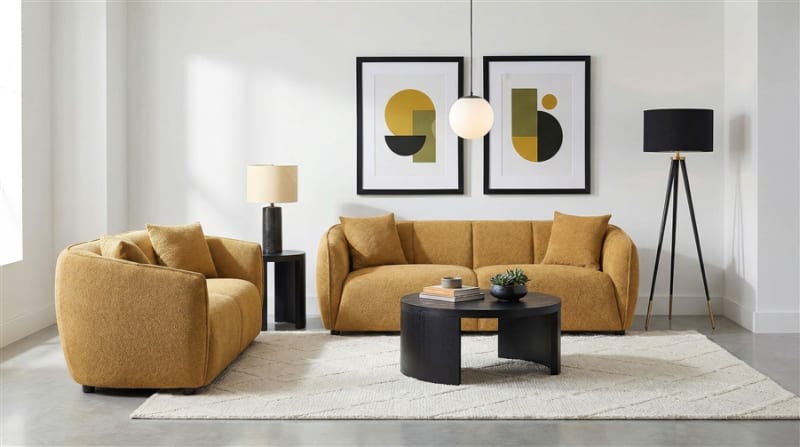 Aleisha 2 Piece Sofa Set in Mustard Yellow Finish by Coaster - 503061-S2