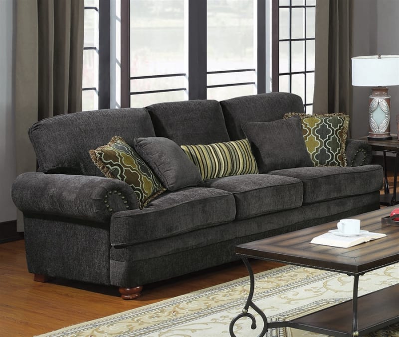 Colton Sofa in Smokey Grey Chenille Fabric by Coaster - 504401