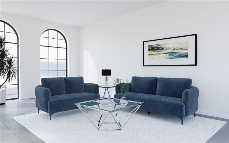 Lively 2 Piece Chenille Upholstered Sofa Set in Blue by Coaster - COA-509041-S