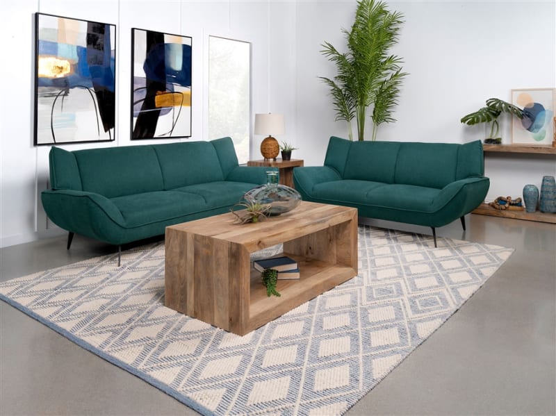 Acton 2 Piece Upholstered Flared Arm Sofa Set in Teal Blue by Coaster - COA-511161-S