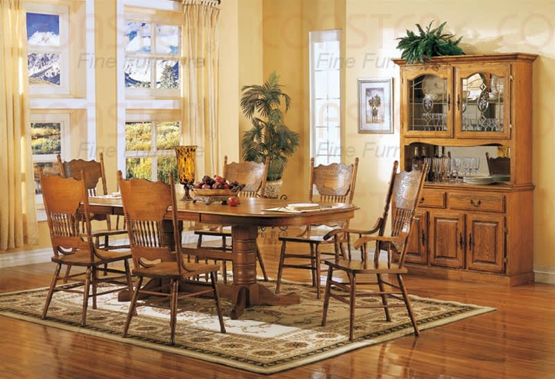 ダイニングテーブル Dining Table set antique storage chair Nostalgia 7 Piece Double Trestle Dining Set with Press Back Chairs