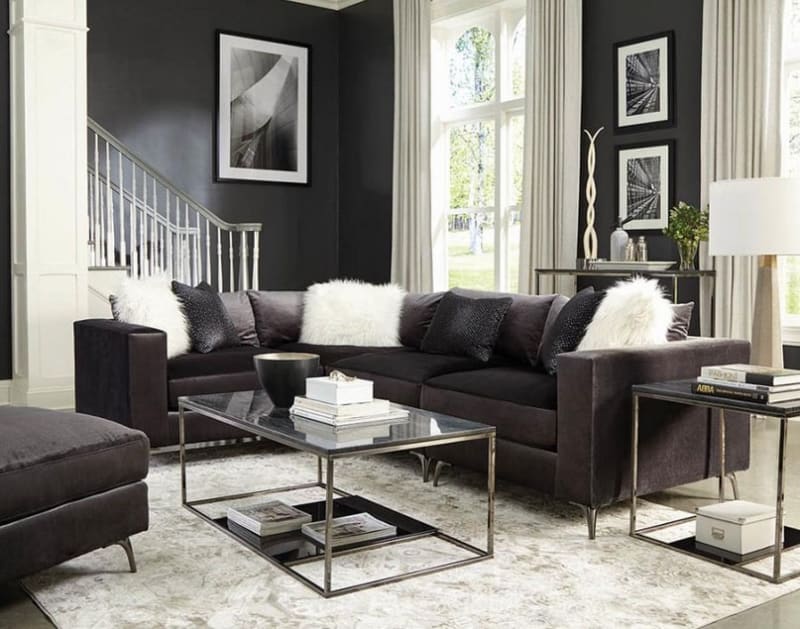 Schwartzman 4 Piece Sectional in Charcoal Velvet Upholstery by Coaster - 551391-4