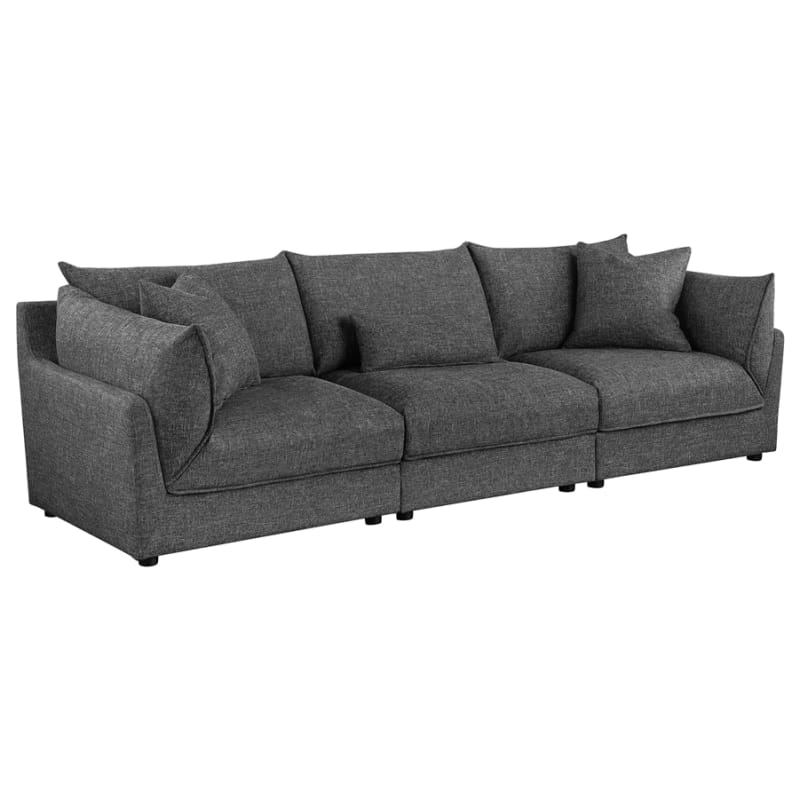 Sasha 3 Piece Upholstered Sofa in Barely Black Fabric and Black by Coaster - COA-551681-3