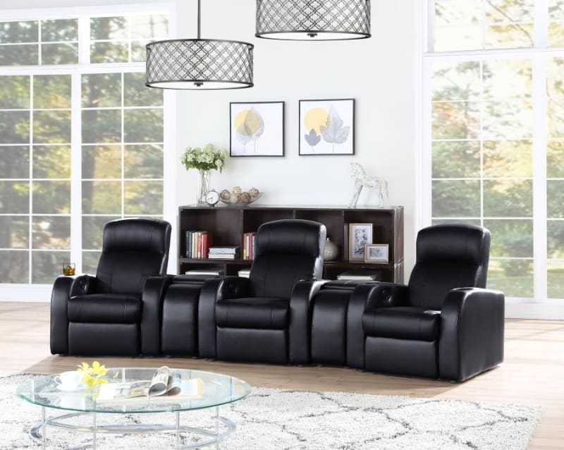 Cyrus 5 Piece Home Theater Seating in Black Leather by Coaster - 600001-S3A