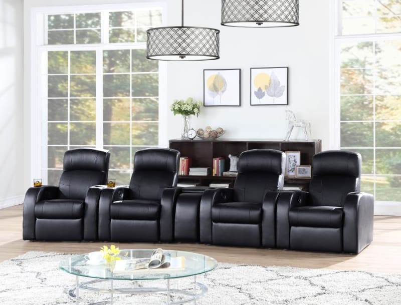 Cyrus 5 Piece 4 Seater Home Theater Seating in Black Leather by Coaster - 600001-S4B