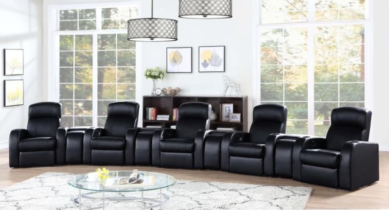 Cyrus 9 Piece 5 Seater Home Theater Seating in Black Leather by Coaster - 600001-S5A