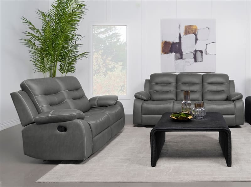 Nova 2 Piece Upholstered Padded Arm Reclining Sofa Set in Dark Grey by Coaster - COA-602531-S