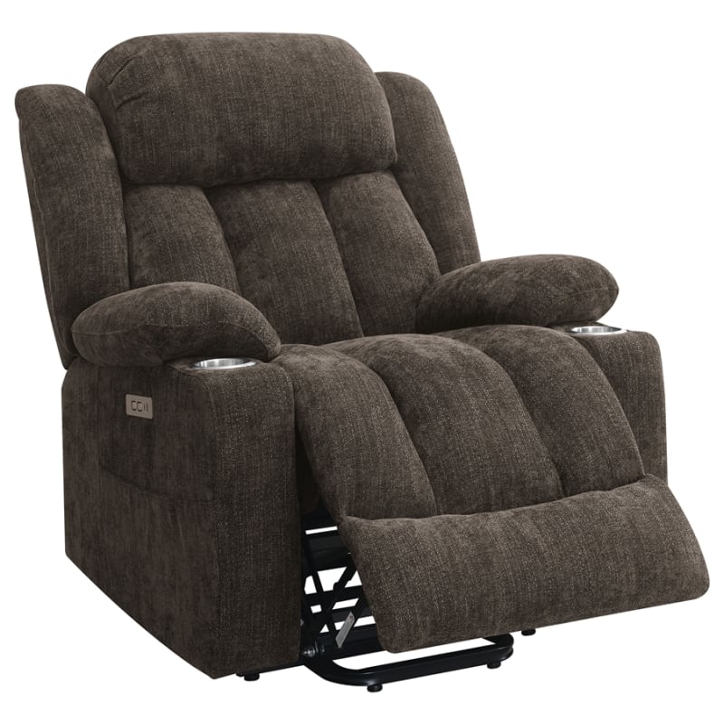 Houston Upholstered Power Lift Recliner Chair in Dark Brown by Coaster - COA-603233P