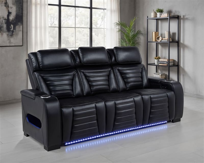 Zuma Dual Power Reclining Sofa with Reading Lights in Black Finish by Coaster - 603251PP