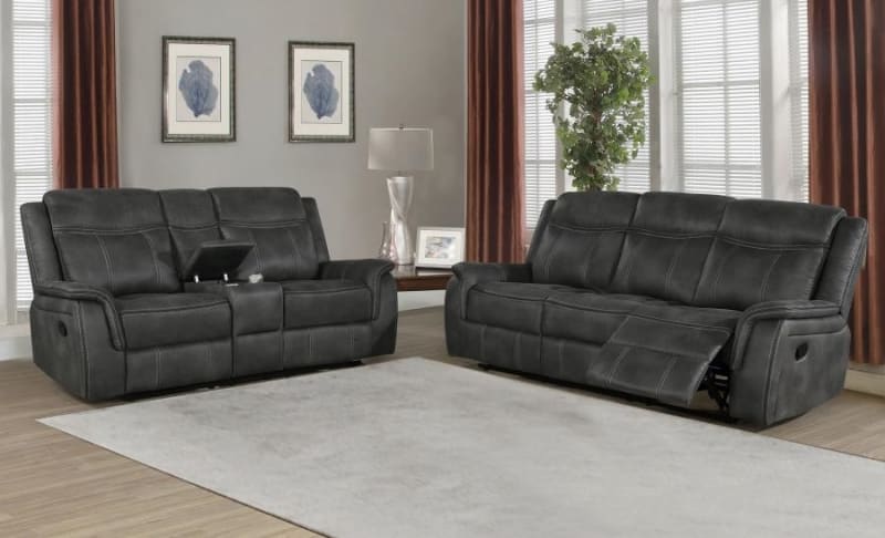 Lawrence 2 Piece Reclining Living Room Set in Charcoal Performance Coated Microfiber by Coaster - 603504-S2