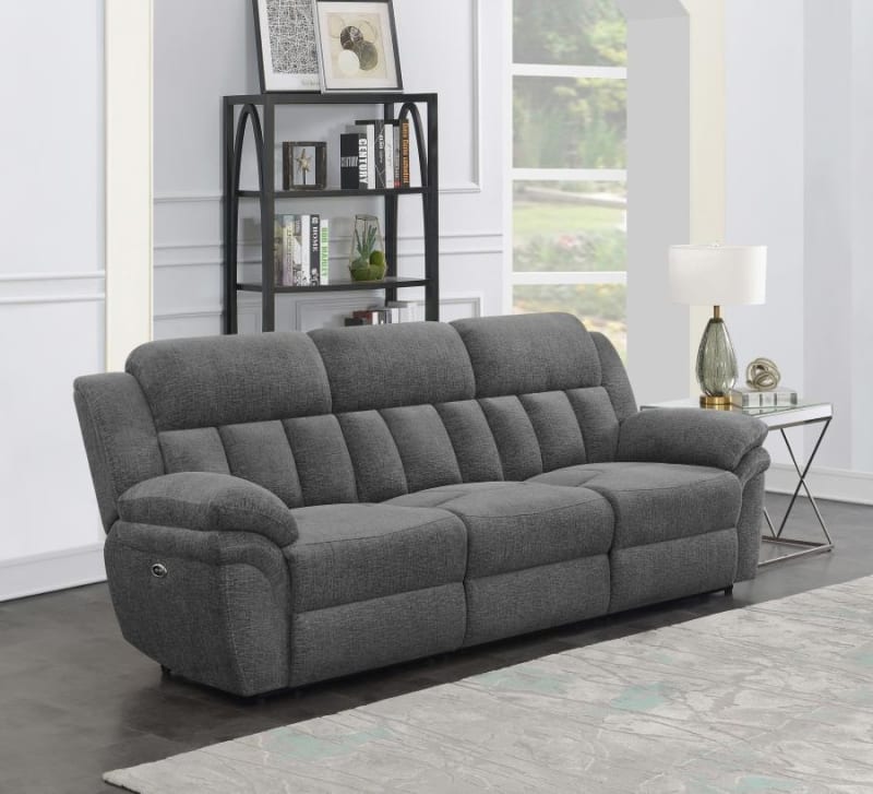 Bahrain Reclining Sofa in Charcoal Chenille by Coaster - 609541