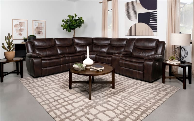 Sycamore Upholstered Power Reclining Sectional Sofa in Brown by Coaster - COA-610190P