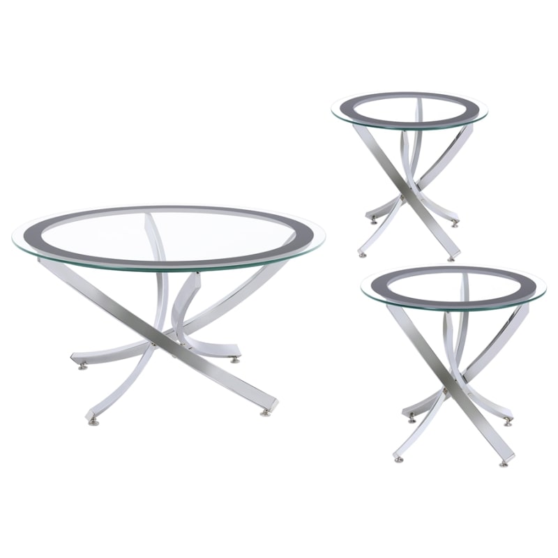 Brooke 3 Piece Round Coffee Table Set in Chrome/Clean and Black Finish by Coaster - COA-702588