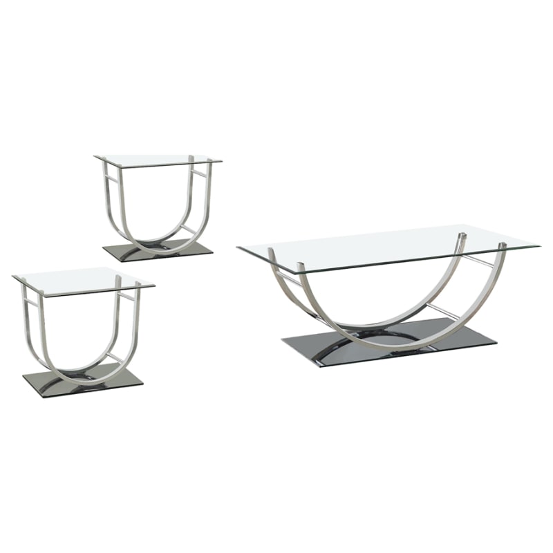 Danville 3 Piece Glass Top Coffee Table Set in Mirror and Chrome Finish by Coaster - COA-704988