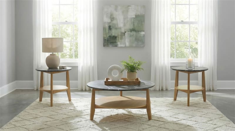 Bradley 3 Piece Round Cocktail Table Set in Grey and Natural Finish by Coaster - 706448-S3