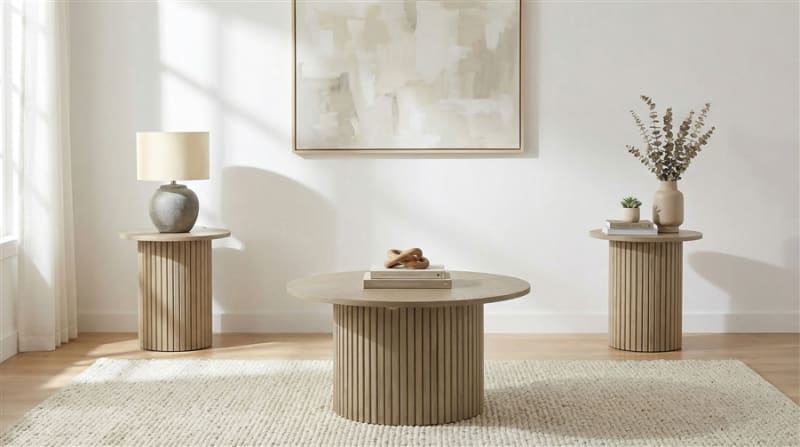 Hamlyn 3 Piece Round Cocktail Table Set in Natural Oak Finish by Coaster - 706498-S3
