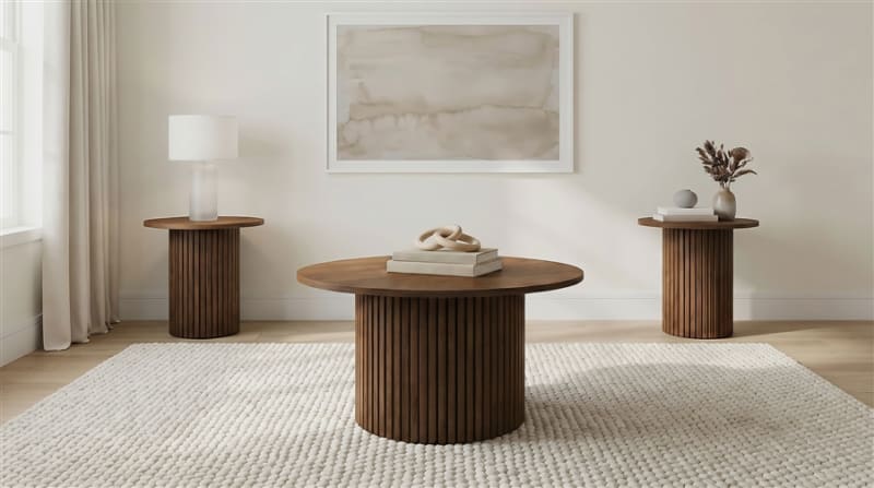 Hamlyn 3 Piece Round Cocktail Table Set in Walnut Finish by Coaster - 706518-S3