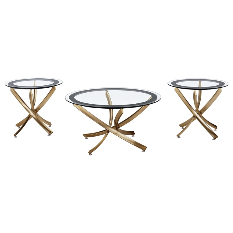 Brooke 3 Piece Round Coffee Table Set in Rose Brass/Clean and Black Finish by Coaster - COA-707888