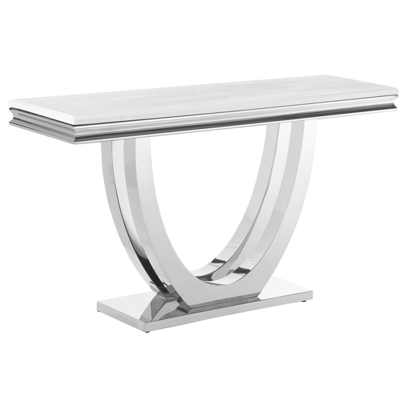 Kerwin U-Base Stone Top Sofa Table in White and Chrome Finish by Coaster - COA-708539