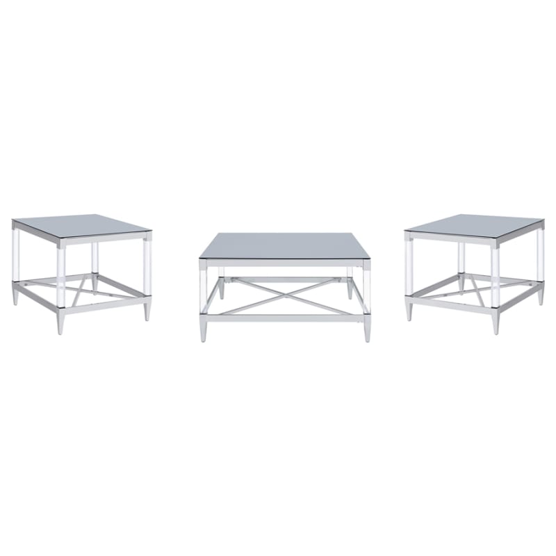Lindley 3 Piece Square Coffee Table Set in Mirror and Chrome Finish by Coaster - COA-709728