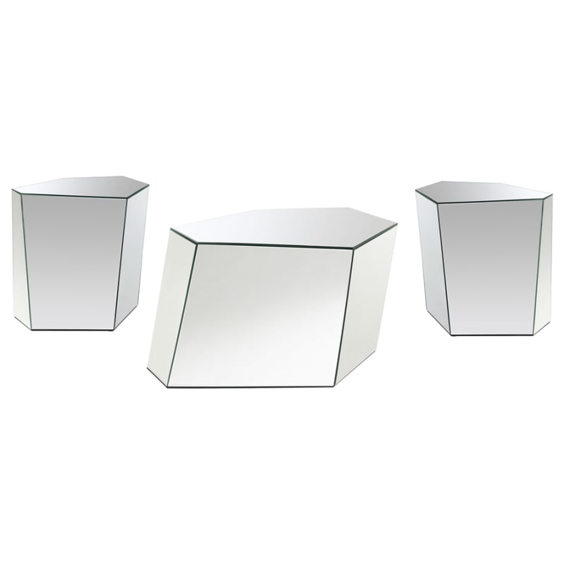 Capella 3 Piece Mirrored and Silvered Coffee Table Set in Mirror and Silver Finish by Coaster - COA-710446