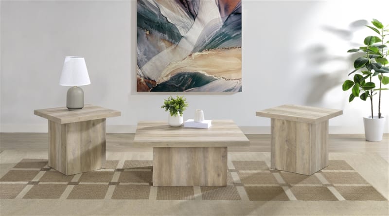 Devar 3 Piece Square Cocktail Table Set in Distressed Pine Finish by Coaster - 710878-S3