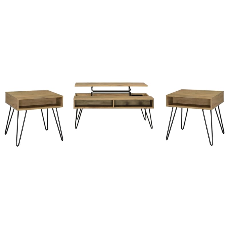 Fanning 3 Piece Lift Top Coffee Table Set in Golden Oak and Black Finish by Coaster - COA-723368