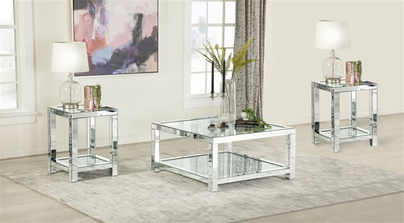 Valentina 3 Piece Mirrored Coffee Table Set in Silver and Mirror Finish by Coaster - COA-736218