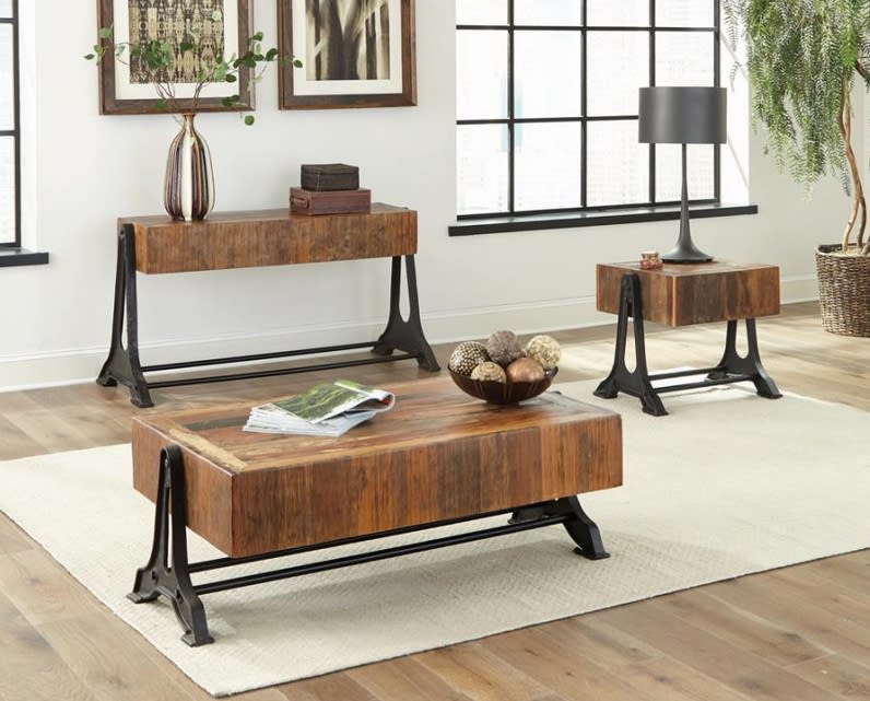 View of Reclaimed Wood Industrial Coffee Table by Coaster - 753408