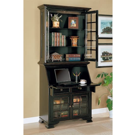 Classic Secretary Computer Desk with Hutch in Black Finish by Coaster - 800367
