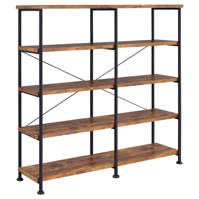 Analiese 63-Inch 4-Shelf Double Bookshelf in Rustic Nutmeg Finish by Coaster - COA-801543